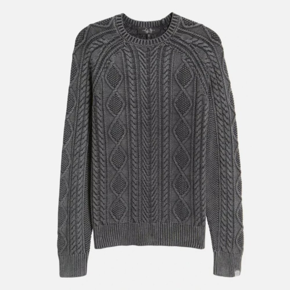 $295 NWOT Men's 2XL RAG & BONE Dexter Aran Organic Cotton Crewneck Sweater